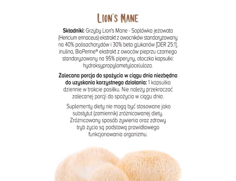 Lion’s Mane (Soplówka jeżowata) 400 mg - 40% polisacharydów, 30% beta-glukanów - 90 kapsułek - 2