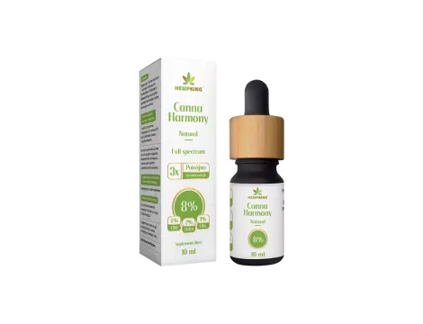 Olej konopny CBD 8% Canna Harmony 5% CBD + 2% CBDA + 1% CBG Natural 800mg 10ml