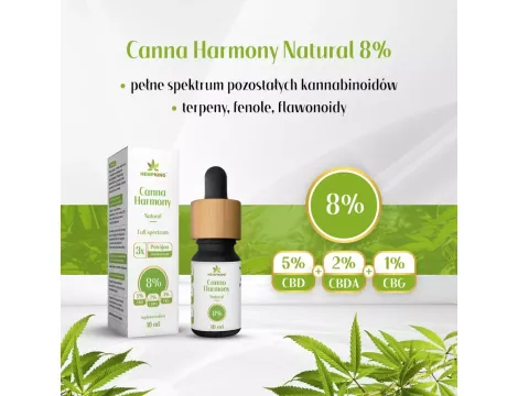 Olej konopny CBD 8% Canna Harmony 5% CBD + 2% CBDA + 1% CBG Natural 800mg 10ml - 2