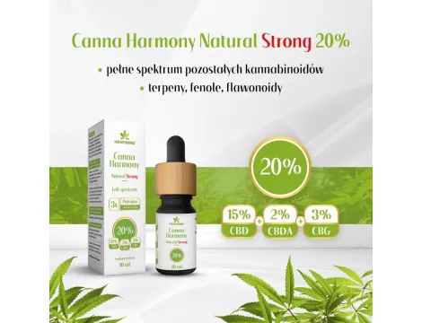 Olej CBD 20% Canna Harmony - 15% CBD + 2% CBDA + 3% CBG Natural Strong 2000mg 10ml - 2